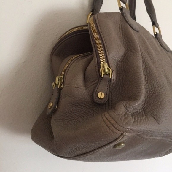 J. Crew Warm Ash Taupe Gray Pebble Leather Large "Biennial" Satchel Purse Bag - Picture 7 of 10